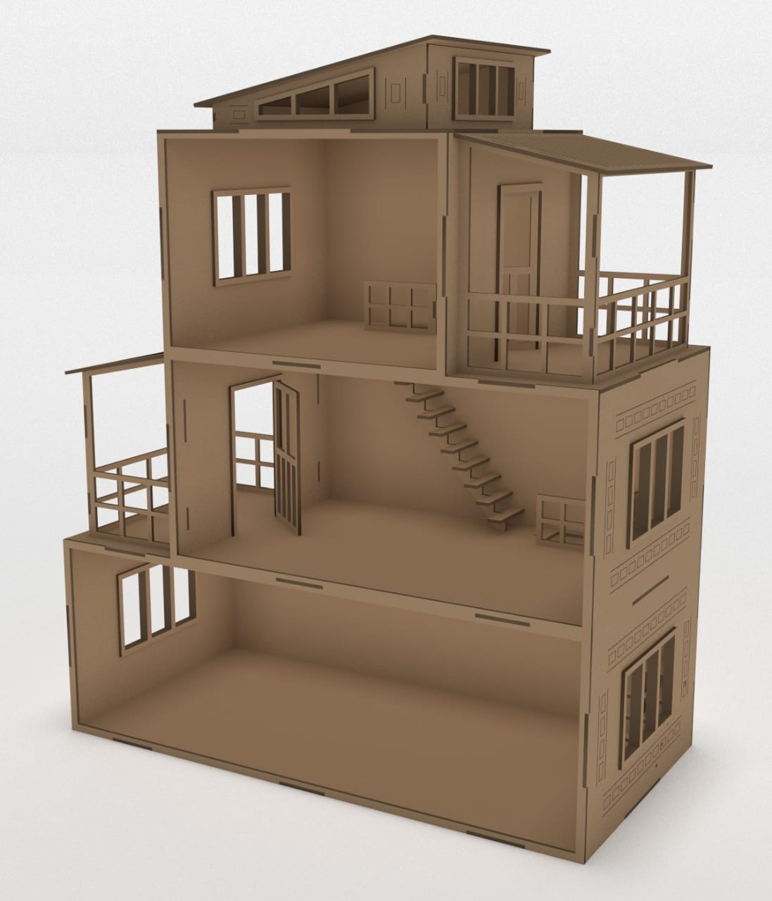 Multi-Story Wooden Dollhouse Model – A Modular Design